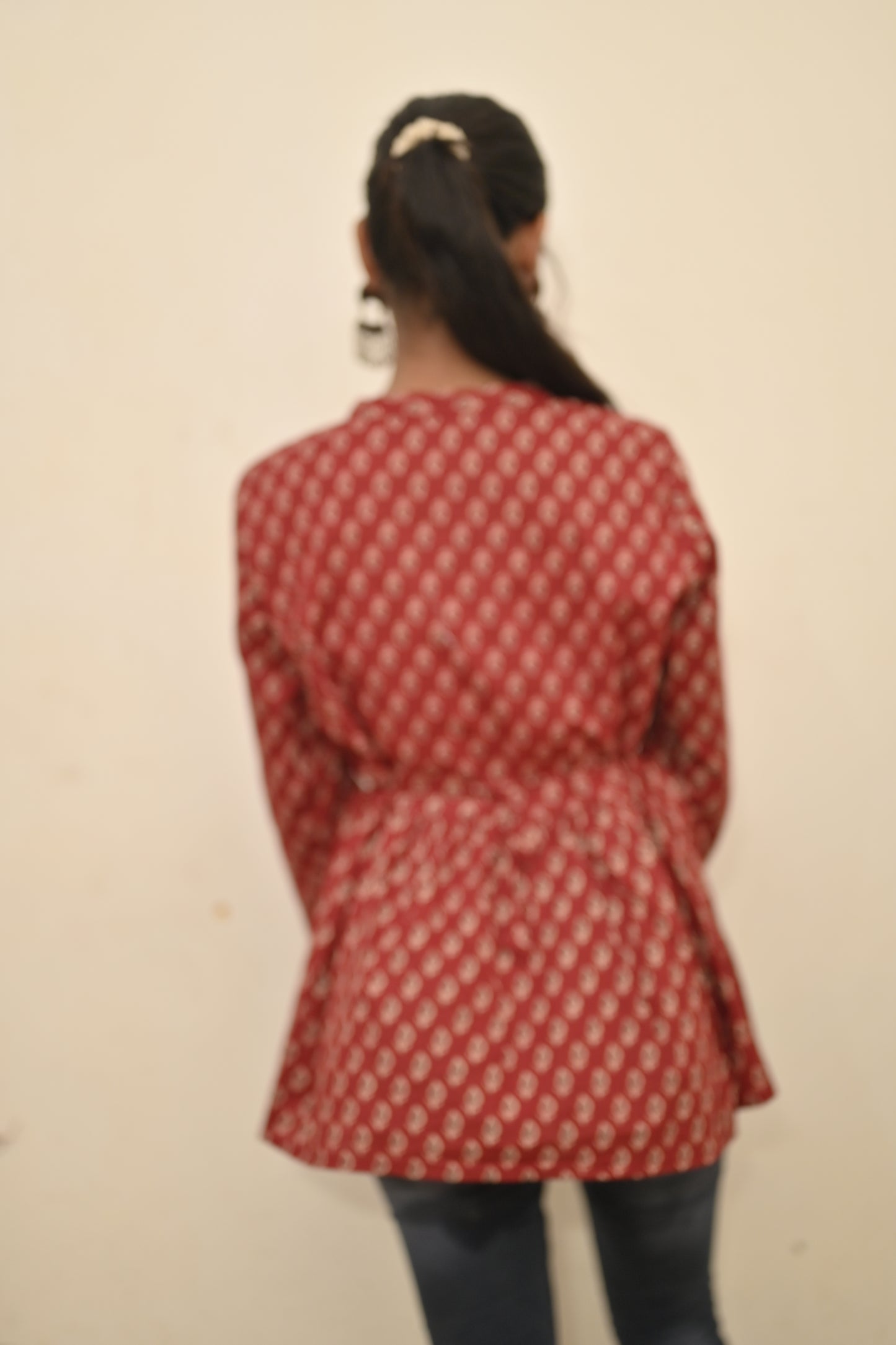 Wine Red Boho Printed Peplum Kurti – Effortless Chic Edition