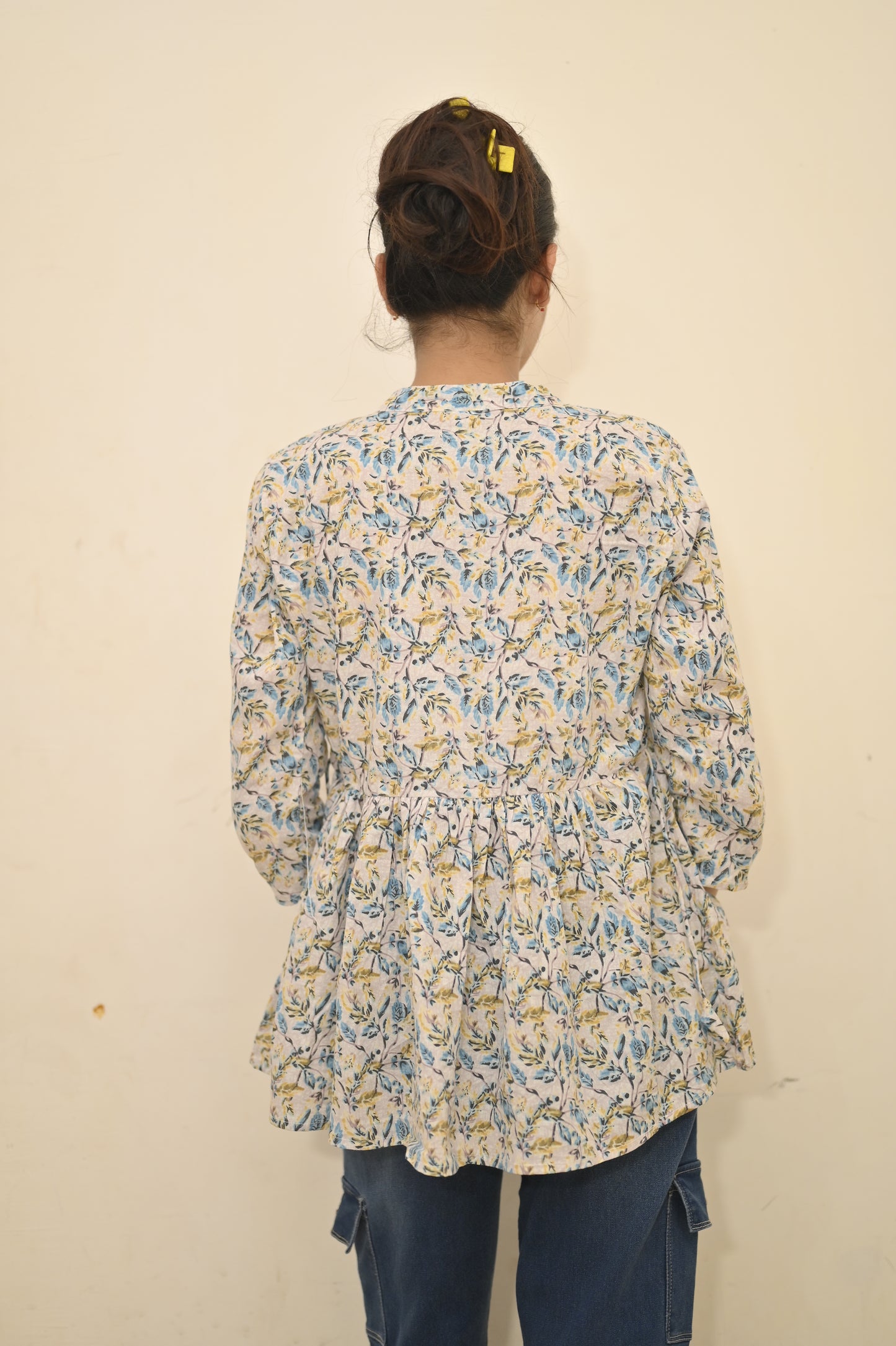 Pastel Bloom Printed Cotton Peplum Kurti 🌸
