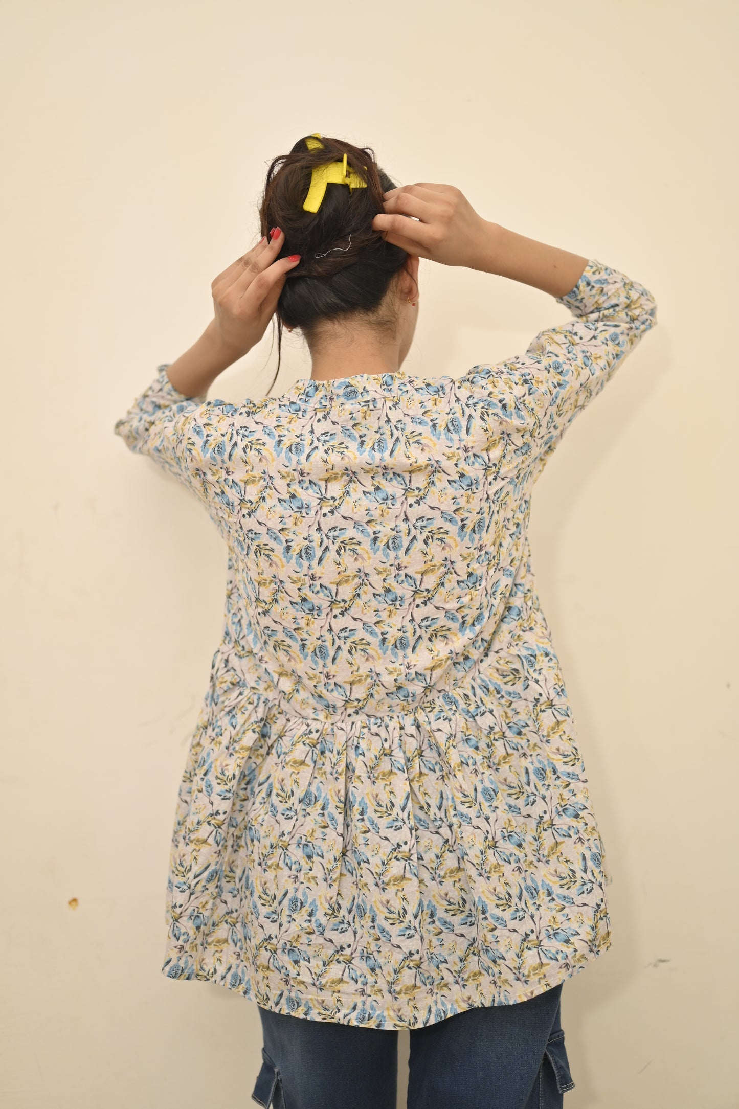 Pastel Bloom Printed Cotton Peplum Kurti 🌸