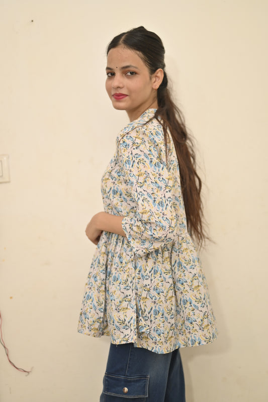 Pastel Bloom Printed Cotton Peplum Kurti 🌸