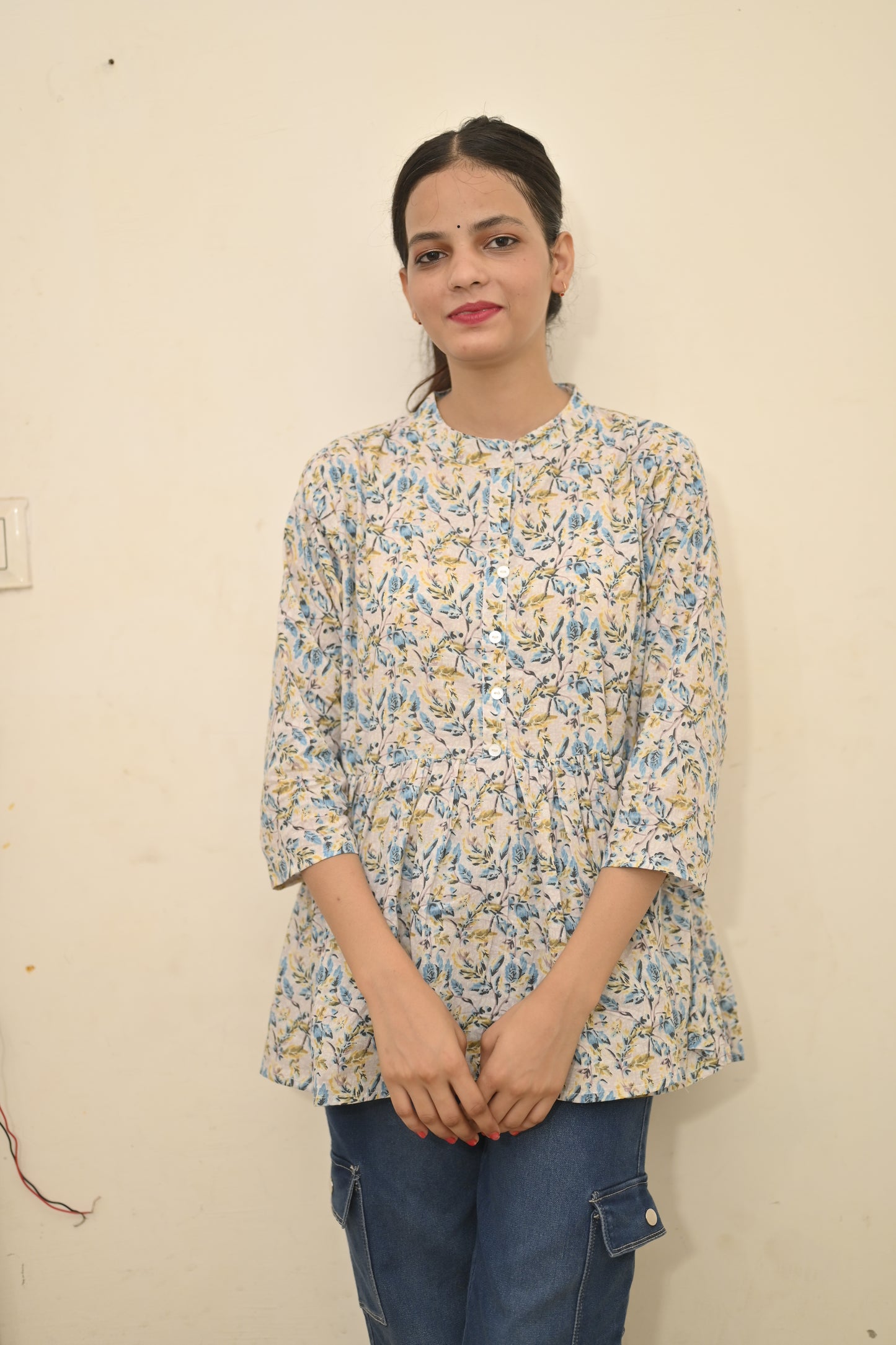 Pastel Bloom Printed Cotton Peplum Kurti 🌸