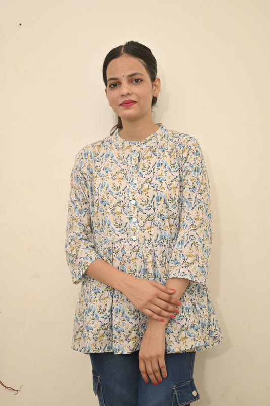 Pastel Bloom Printed Cotton Peplum Kurti 🌸